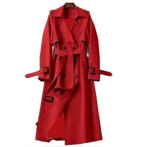 Trench Coat Size large Women Long red Jacket Belted New